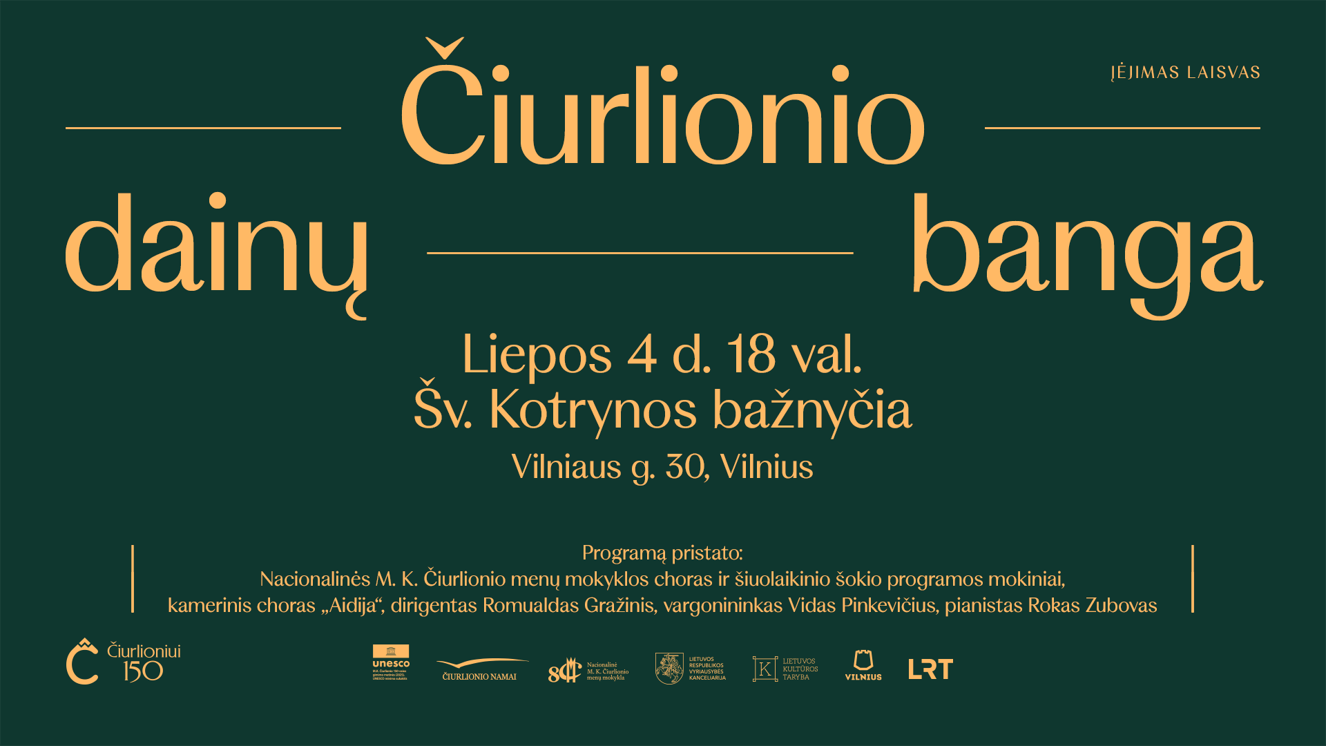 Koncertas „Čiurlionio dainų banga“ Šv. Kotrynos bažnyčioje Vilniuje